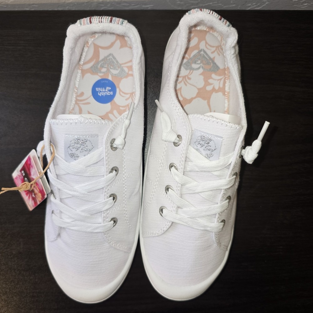 NEW Roxy Womens Bayshore WHITE PLATFORM Slip on Shoe Sneaker Sz 8.5 Beach Canvas - Picture 2 of 7